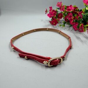 Stella & Dot Red Leather Belt Necklace with Gold Studded Accents